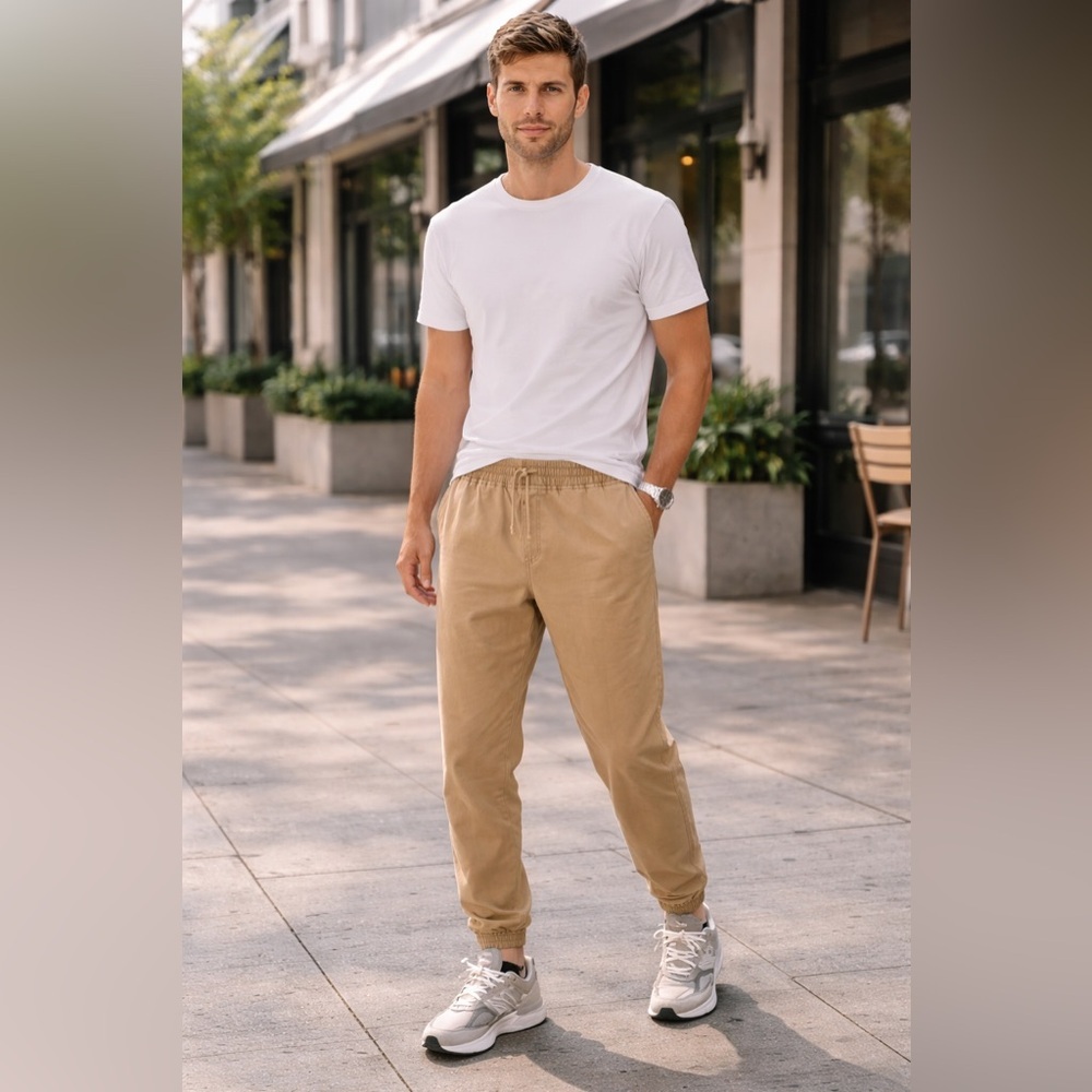 Elwood Tan Jogger Pants Size L Relaxed Fit Drawstring Waist Casual Streetwear